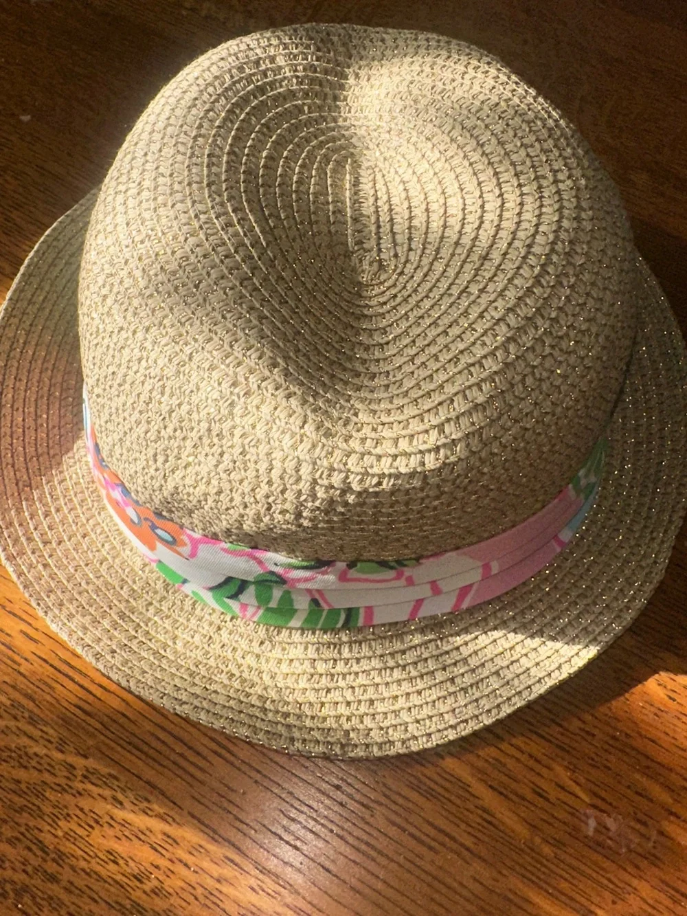 Lilly Pulitzer Girls Straw Fedora Hat Tropical Print Band Beach Sun